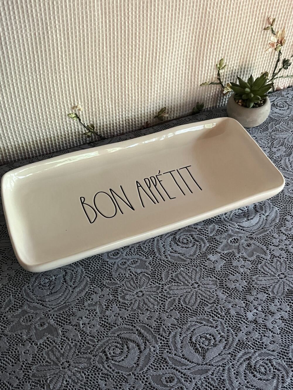 Rae Dunn by Magenta BON APPETIT Long White Ceramic Serving Tray